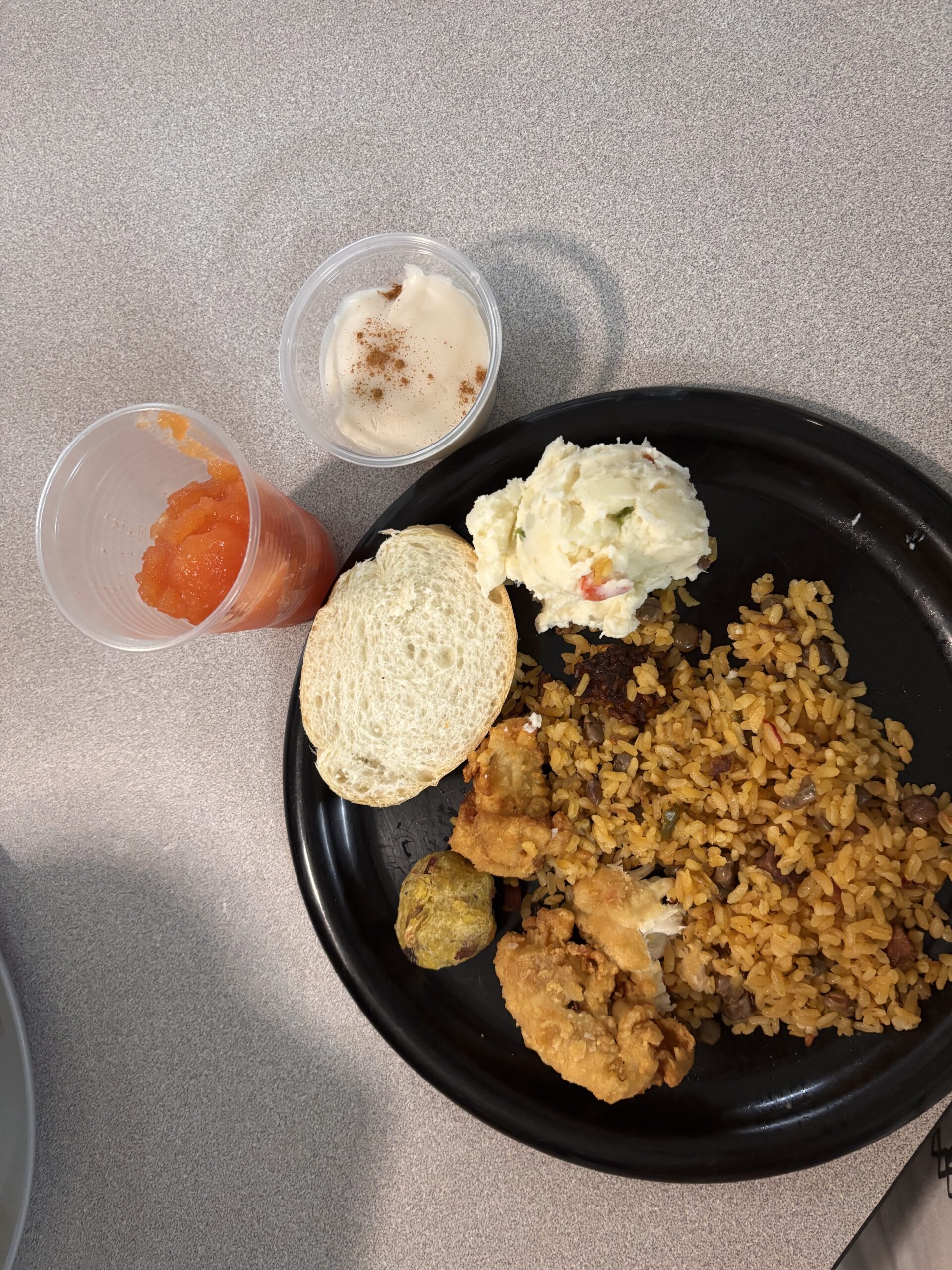 IMG_4283 It was Puerto Rico Night in the dining hall! The team, along with some Board Members & volunteers, feasted on Arroz con Habichuelas, Mofongo, Ensalada de Papa, and Chicharrones de Pollo.